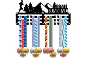 CREATCABIN Porte-Médailles Course sur Sentier,Présentoir Médailles,Support Sport Métal Suspendre,Petit Support Fer,Décoration pour Mur,Maison,Badge,Course,Gymnastique,Natation,Médaillé,Noir,29x13cm