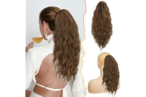 ‎BARSDAR BARSDAR Klauen Clip Pferdeschwanz Verlängerung, 45 cm Lange Lockige Wellige Clip in Pferdeschwanz Haarverlängerungen Natürliche Synthetische Haarteile Ponytail Extension für Frauen