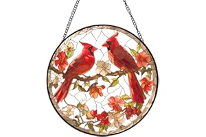 Xuoxeji Cardinal Sun Catchers, Cardinals Stained Glass Window Hanging, Red Cardinals Memorial Gifts,Cardinal's Gifts for Women, Wife, and Mom (Cardinal)