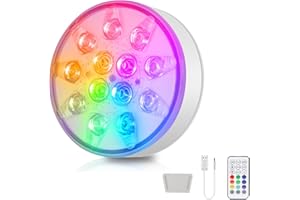 LUJASI 1 pezzo Illuminazione LED per piscina subacquea ricaricabile, luce subacquea con telecomando, illuminazione stagno impermeabile IP68, per piscina, fontane, stagni, acquari, matrimoni, 16 colori