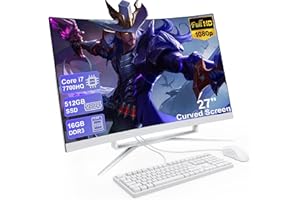 SUKOTOP PC de Escritorio Todo en uno de 27 Pulgadas, Pantalla FHD Curvada, computadora Todo en uno de 16 GB DDR4 512 GB ROM SSD Core i7 7700HQ, HDMI Bluetooth 5.0 WiFi de Doble Banda con Mouse y