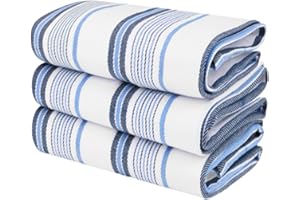 ATEN Homeware Egyptian Cotton Kitchen Tea Towels – Size 50 x 70 cm – Highly Absorbent & Quick-Dry Dish Towels, Lint-Free & Durable, Fade Resistant, Made in Egypt (Blue, 3 Pack)