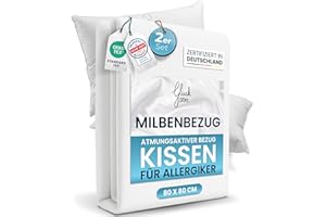 Glückstoff® 2er-Set Milbenbezug Kissen 80x80 [Zertifiziert IN Deutschland] - Premium Kissenschoner Encasing Milben - Allergiker Kissenschutzbezug - Allergie Bettwäsche Anti Milben - Milbenschutzbezug