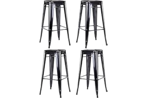 ‎DUHOME Duhome Barhocker Eisen Barstühle 4er Set, Sitzhöhe 76cm Tresenhocker, Stapelbar Metall Bistrohocker mit Fußstütze im Industry Design, Schwarz