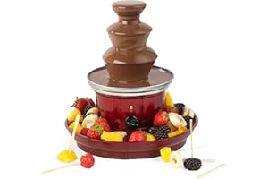 Giles & Posner EK3428G Chocolate Fountain - 3 Tier Cascading Fondue Set, Electric Melting Pot Base for Milk, White, Dark Chocolate, Party Dip & Share, Includes 2 Food Trays & 100 Bamboo Skewers, 90W