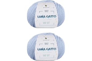KALAPANTA Kit 2 ovillos por punto, 100% Pura Lana Merino Virgen Extrafina by Lana Gatto. Línea Baby Soft, natural recién nacido con Aloe Vera, 100 g. 340 mt, (Azul Claro - 12260, 2)