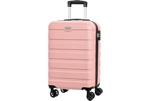 AnyZip Handgepäck Hartschalen-Koffer Reisekoffer Leichtgewicht Trolley PC ABS Rollkoffer mit TSA-Schloss und 4 Rollen（Rosa）