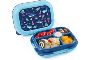 wooshwa Fiambrera Infantil - Bento Snack Lunch Box - Loncheras para Niñas Niños - Caja Almuerzo Infantil con Compartimentos - Sin BPA y apta para Lavavajilla - 745ml - Azul Animales Marinos
