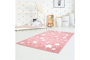 ‎CARPET CITY carpet city Kinderteppiche Sterne Motiv Rosa140x200 cm Glanzgarn Spielteppich