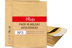 HRoja - Sobres Acolchados de Envío de Papel Kraft con Papel Burbuja, 10 unds - 170 x 225 mm - Autoadhesivos y Resistentes para Correo y Transporte de Paquetes - Antimanipulación y Antigolpes