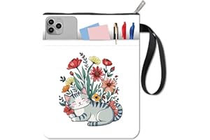 CRASPIRE Book Covers with Cats and Flowers Design Protective Cover for Pocket Books, Washable Fabric Cover with Zipper and Additional Pocket for Book Lovers Gifts