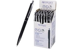 Westcott Penna a sfera ALLTIME nero 50 pezzi | Penne biro retrattili con inchiostro nero | Larghezza tratto M con ricarica standard X20 | A prova di documenti ISO 12757-2 | Clip metallica robusta |
