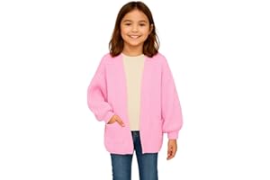 janisramone® Girls Balloon Sleeve Cardigan with Pockets, Open Front Chunky Knitted Oversized Cardigan Comfortable Warm Winter Cardigans for Girls Age 7-13 Years
