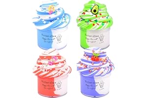 BASYWIIM Butter Slime Kit 4 Pack, Including lemon, Grape, Pineapple Etc Fruit Slime Accessories, Super Soft and Non-Sticky, Educational Stress Relief Slime Toys for Girls Boys