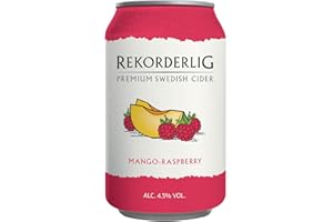 Rekorderlig - Cider - 24x0,33l Dosen in den brandneuen Sommerfarben | Set inkl. lukky24® Schlüsselanhänger für Einkaufswagenchip (Mango-Himberre 4,5% Vol)