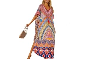 Lazz1on Bohème Kaftan Femme Grande Taille Robe de Plage Longue Pareos Eté Bikini Cover up