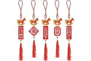 FANTASYON 5 PCS Chinese New Year Decorations 2026 New Year Ornaments Horse Hanging Decorations Wooden Horse Year's Pendant Chinese Good Luck Horse's Charms Pendants Living Room Bedroom Car Office Decoration