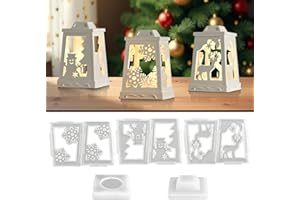 CHIHOLEN Lot de 5 moules en silicone de Noël - Lanterne de Noël - Élan - Flocons de neige - Bonhomme de neige - Bougeoir pour décoration de Noël DIY