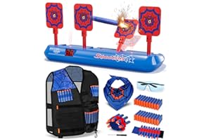 ‎LEHOO CASTLE Lehoo Castle Zielscheibe für Nerf Pistole, Zielscheibe Elektrisch mit Nerf Weste, 60 Darts, Spider Spielzeug ab 3 4 5 6 7 Jahre Jungen, Indoor & Outdoor Spiele für Kinder