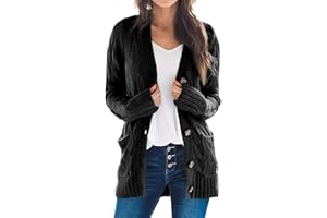 Uusollecy Cárdigan de Manga Larga para Mujer, para otoño e Invierno, Informal, con Botones, Tallas