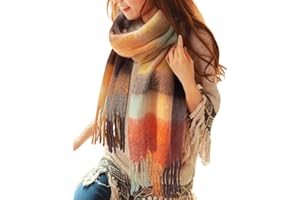 Voqeen Women Scarfs Winter Warm Soft Tartan Scarves Long Check Tassel Shawl And Wraps Large Thick Stole Blanket Scarf Gifts for Ladies