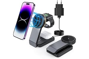 tigratigro Caricatore Wireless Magsafe Pieghevole 3 in 1, Magnetico Certificato Qi Stazione di Ricarica Wireless, Caricabatterie base per iPhone 12/13/14/15/16, Airpods 2/3/Pro, iWatch Nero