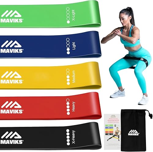 MAVIKS Exercise Bands Resistance Bands for Working Out, Set of 5 Bands, Elastic Resistance Bands for Physical Therapy, Pilates,Yoga, Stretching, Home Fitness with Guide and Carry Bag