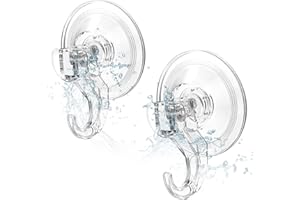 Elegear Suction Hooks for Bathroom, 3Kg Heavy Duty Plastic Strong Vacuum Suction Cup, Reusable Sucker Hook for Shower Kitchen Window Front Door Hanging Towel Caps Bags Coats Xmas Wreath, 2 Pack, Clear