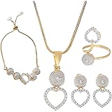 Zeneme Jewellery Set for Women American Diamond Necklace Set with Earrings, Bracelet and Ring Jewellery for Girls and Women: 