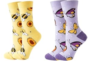 GTYHH 2 pary skarpet z pszczołami i motylami, skarpetki ze zwierzętami z kreskówek, miękkie bawełniane skarpetki, ciekawe skarpetki dla kobiet, ciepłe skarpetki dla dziewczynek, Różne kolory, M