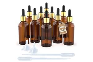 LG Luxury & Grace Pack 10 Goteros Cuentagotas, 100 ml. Frasco Ámbar. Pipeta de Cristal Dosificadora. Cierre de Rosca Dorado. Botellas Rellenables: Aromaterapia, Aceite, Laboratorio.