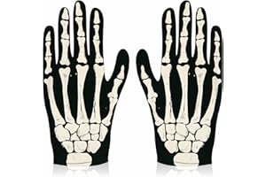 3HA HAHAHA Skeleton Gloves Halloween Gloves Unisex Skeleton Outfit Trick Or Treat Dark Bone Glove Halloween Full Finger Kids Hand Skull Bone Patterned Fancy Dress Party Costume Accessories Children(1pc)