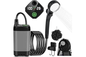 GuKKK Kit Douche de Camping, 7800 mAh Douche Portable, Pompe de Douche Électrique Rechargeable, Douche Camping avec Afficheur Intelligent, Tête de Douche Réglable et Tuyau, pour Extérieure,Camping