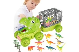 CUTYERBEE Dinosaur Toys Transport Car Carrier Truck for Kids 3-5 Years Old,12 Mini Dinosaurs 3 Trees Kids' Play Animal Toy Set Friction Power Vehicle Cars Toys for Boys Girls Present Green