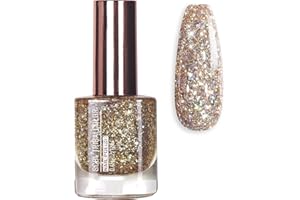 EONFAVE Glitter Nail Polish - Gold Nail Varnish - Quick Drying Glitter Nail Polish - Breathable Shinny Gold Glitter Nail Polish - No Need Baking Long Lasting Nail Polish for Women