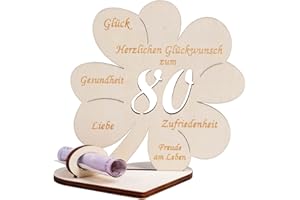 PACKRA Geldgeschenke Geburtstag, Kleeblatt Glück Geldgeschenk 80 Geburtstag Frauen Männer, Geldgeschenk aus Holz Holz Schild Gästebuch für Geburtstag Hochzeit Geschenk, Personalisiert Tischdekoration