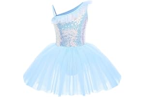IBTOM CASTLE Maillot de Danza Ballet con Lentejuela Brillante Vestido Leotardo Tul Tutú Patinaje Leotardo Gimnasia Fiesta Actuación Traje Infantil para Niña 3-10 Años