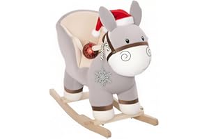 HOMCOM Kids Rocking Horse, Children Plush Ride On Donkey Animal Rocker w/Sound, Wood Base Seat, Safety Belt, Baby Toy Rocker for Toddler 18-36 Months, Grey