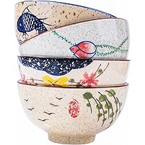 Whitenesser Japanese Ceramic Rice & Sushi Bowls Set – 4 Pack Hand