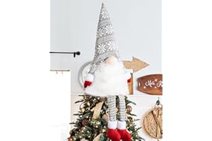 Lanpn Christmas Tree Topper, 58 cm, Large Plush Dwarf Gnome, Christmas Tree Topper with High Hat and Legs for Fireplace Table, Christmas Decoration, Christmas Tree Decoration (Grey)