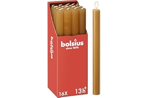 Bolsius - Velas cónicas para cenas - amarillo - paquete de 16 unidades - larga duración de combustión de 13 horas - vela doméstica - sin perfume - cera natural vegana - 27 x 2,3