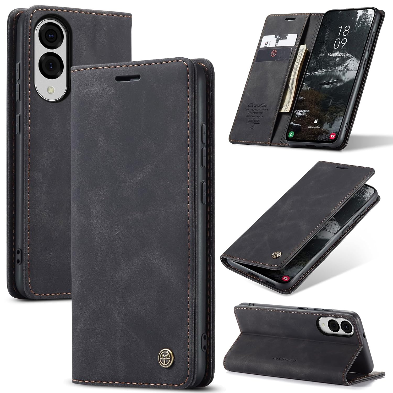 Azororo Beschermhoes voor Samsung Galaxy S25 Edge 5G, premium lederen beschermhoes, portefeuille, flip case, magneetsluiting, beschermhoes voor Samsung Galaxy S25 Edge, zwart