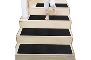 D L D DLD Antypoślizgowe Bieżniki Schodowe 90 cm x 20 cm, Wewnętrzne, Drewniane, Samoprzylepne Maty Na Schody, Podkładki, Dywaniki (Czarne, 14 Szt.)