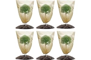 AMZMUKAUP Lot de 6 Housse d'hivernage pour Plantes en Pot, Housse de Protection pour Plantes Plantes de Protection Contre le Gel Hiver avec Cordon de Serrage pour Protection des Plantes (60 x 80 cm, Biege)