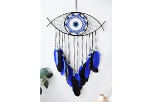 ‎NICE DREAM Nice Dream Traumfänger des bösen Blicks Blau Feder Wandbehang Traumfänger für das Schlafzimmer Wandbehang Halloween Groß Ornamente Handgemachtes