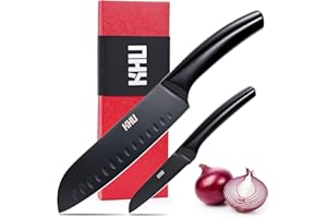 KHU 2 Pièces Couteau Santoku 7 pouces Couteau de Chef Couteau à Viande Set de Couteaux de Cuisine Couteau à hacher Couteau d'office, Coffret cadeau de cuisine pour la famille et le restaurant