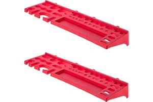 KADAX Porte-outils, étagère murale, porte-outils en plastique PP, système de stockage pour mur perforé, mur d'outils pour garage, atelier, salle de loisirs, abri (2 x longueur moyenne) rouge