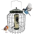 Squirrel Proof Bird Seed Feeder - Large Heavy Duty Metal Hanging Bird Feeder for Small Wild Bird Food. Anti Squirrel Bird Feeder Bird Cage. Great for Bird Feeders Hanging Station, Gardening Gifts.
