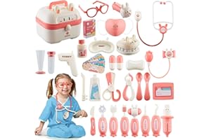 ANBY FAMILIES Doctor Kit for Kids Toddler,Toys for 3 Year Old Girls,Pretend Play Doctor Toys Dentist Medical Kit with Storage Box,Role Play Educational Toys Gifts for 3 4 5 6 Year Old Boys Girls(Pink)…