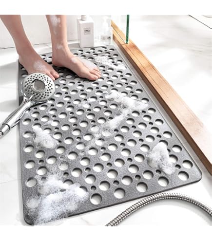 Tapis De Douche Antidérapant Et Anti-moisissure XIYUNTE - 90x40 Cm - Gris - Ventouses Puissantes - Drainage Rapide - Pour Salles De Bain, Séniors